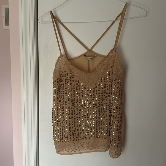 Nude Lacey sequin strappy top with rose gold sequins - Zara size medium - Picture 1 of 6
